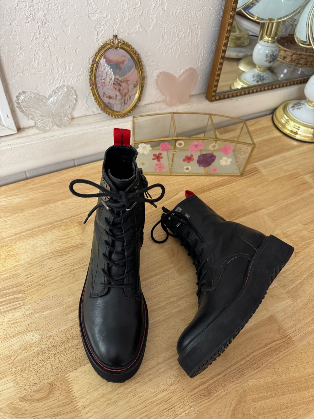 Diane von Furstenberg Black Leather Platform Combat Boots Grunge Whimsigoth Size